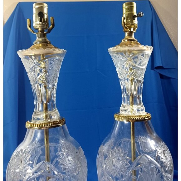 Vintage  Hollywood Regency Bohemian Crystal Brass  Buffet Table Lamp MUST BUY 2! - Picture 2 of 13